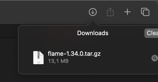 pub.dev package download showing flame-1.34.0.tar.gz